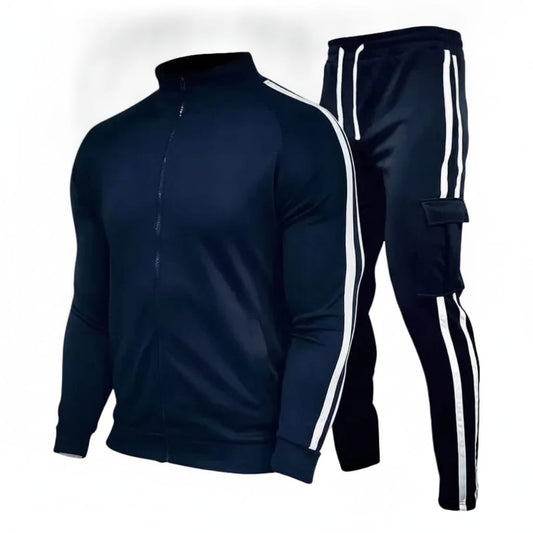 Striped Zip-Up Cargo Tracksuit Set