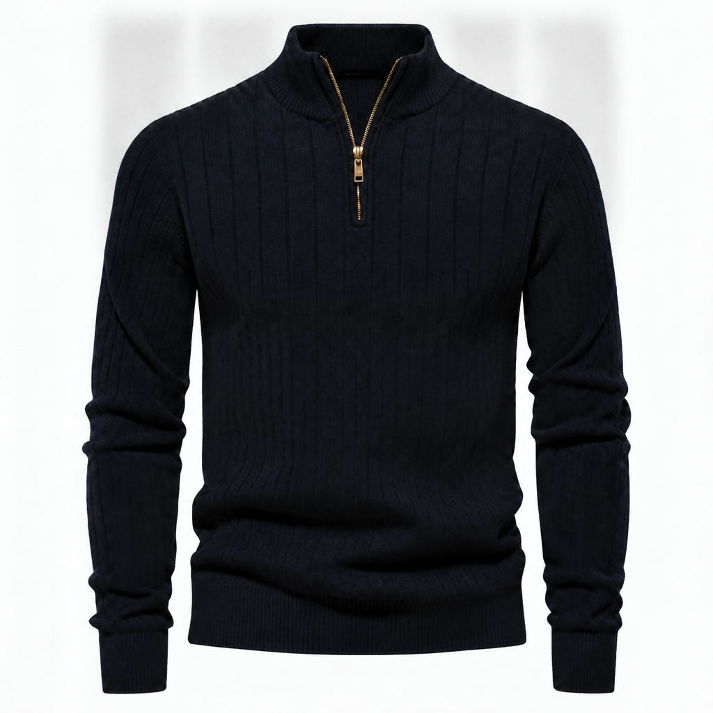 Classic Quarter-Zip Sweater – Navy Blue