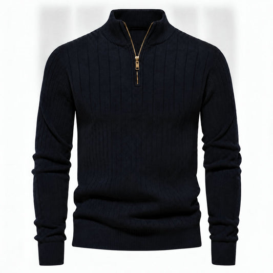 Classic Quarter-Zip Sweater – Navy Blue